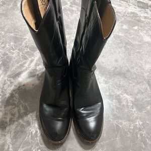 Justin Style Black Leather Cowboy Boots Size 6.5B Western Roper Biltrite